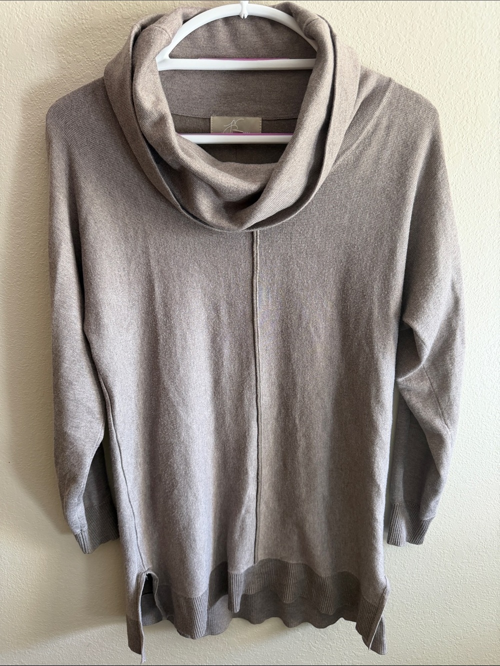 Joan Vass Taupe Cowl Neck Sweater Tunic